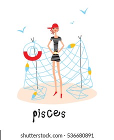 Pisces horoscope sign. vector illustration.