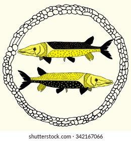 Pisces horoscope sign vectorized hand draw