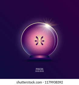 Pisces. Horoscope sign. Zodiac Icon in magic ball. 