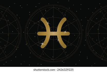 Pisces Horoscope Symbol, Astrology Icon, Pisces is the twelfth and final astrological sign in the zodiac. with stars and galaxy background