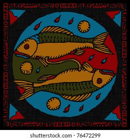 Pisces horoscope woodcut