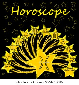 Pisces. Horoscope zodiac astrology stars with horoscope signs.