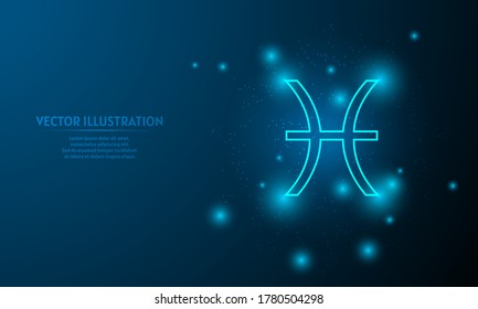 pisces icon on blue abstract background. low poly zodiac icon backgraound.