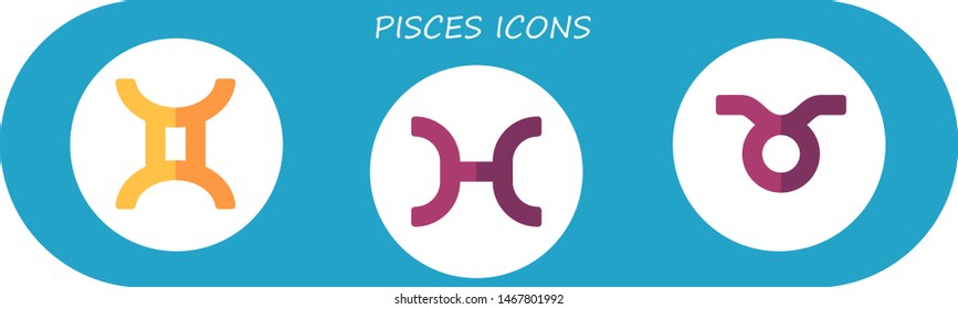 pisces icon set. 3 flat pisces icons.  Collection Of - gemini, taurus