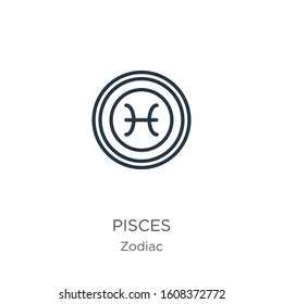 Pisces icon. Thin linear pisces outline icon isolated on white background from zodiac collection. Line vector sign, symbol for web and mobile