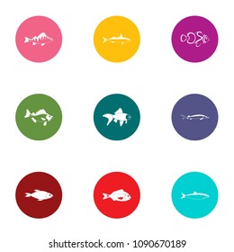 Pisces icons set. Flat set of 9 pisces vector icons for web isolated on white background