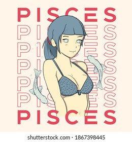Pisces illustrations in the form of female anime which are designed with pleasing colors, suitable for personal needs such as posters, t-shirts, and more.