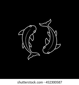 Pisces Line Icon On Black Background