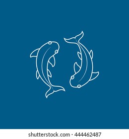Pisces Line Icon On Blue Background