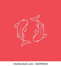 Pisces Line Icon On Red Background
