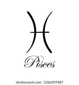 Pisces with name. Horoscope with 12 or 13 zodiac signs. Astrology, fortune telling, constellation, stars, ascendant, pseudoscience, natal chart. Italic style