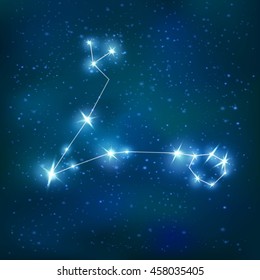 Pisces realistic zodiacal constellation with blue shiny polygonal structure on stars cluster background vector illustration 