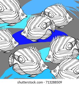 Pisces in the sea, the ocean. Texture and painted fish. Undersea world