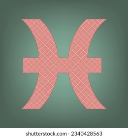 Pisces sign illustration. Apricot Icon with Brick Red parquet floor graphic pattern on a Ebony background. Feldgrau. Green. Illustration.