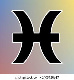 Pisces sign illustration. Black icon in white shell at pastel color background. Illustration.