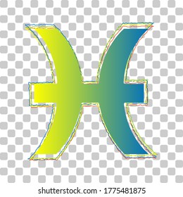 Pisces sign illustration. Blue to green gradient Icon with Four Roughen Contours on stylish transparent Background. Illustration.