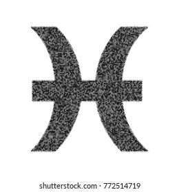 Pisces sign illustration. Vector. Black icon from many ovelapping circles with random opacity on white background. Noisy. Isolated.