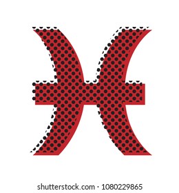 Pisces sign illustration. Vector. Brown icon with shifted black circle pattern as duplicate at white background. Isolated.