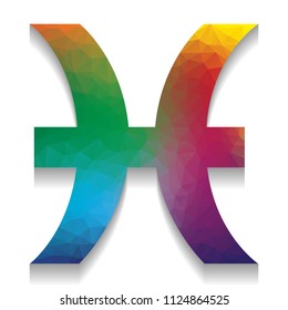 Pisces sign illustration. Vector. Colorful icon with bright texture of mosaic with soft shadow on white background. Isolated.