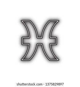 Pisces sign illustration. Vector. Double contour black icon with soft shadow at white background. Isolated.