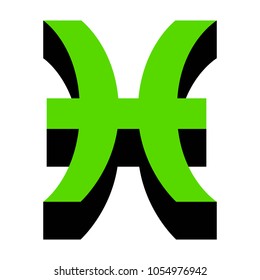 Pisces sign illustration. Vector. Green 3d icon with black side on white background. Isolated.