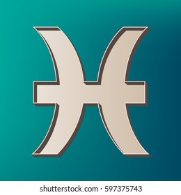 Pisces sign illustration. Vector. Icon printed at 3d on sea color background.