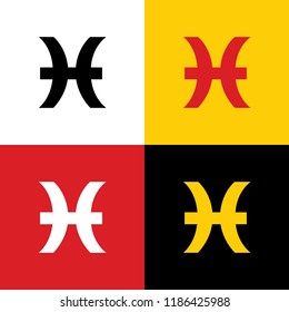 Pisces sign illustration. Vector. Icons of german flag on corresponding colors as background.