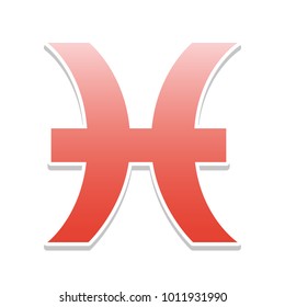 Pisces sign illustration. Vector. Reddish icon with white and gray shadow on white background. Isolated.