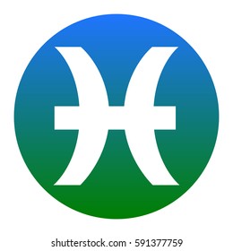Pisces sign illustration. Vector. White icon in bluish circle on white background. Isolated.