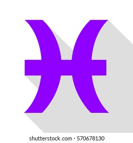 Pisces sign illustration. Violet icon with flat style shadow path.