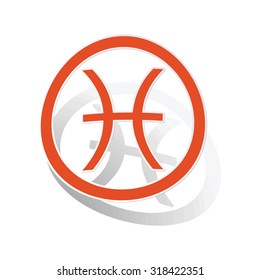 Pisces sign sticker, orange circle with image inside, on white background