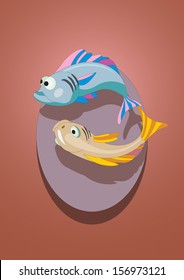 Pisces. Signs of the Zodiac. Two colorful fish as a symbol of mutual understanding.