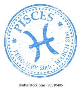 "PISCES" Star sign rubber stamp illustration