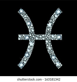 Pisces symbol made of gems