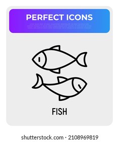 Pisces thin line icon. Modern vector illustration of astrological sign or logo for fish restaurant.