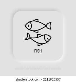 Muestra el icono de la línea delgada. Ilustración vectorial moderna de signo astrológico o logotipo para restaurante de pescado.
