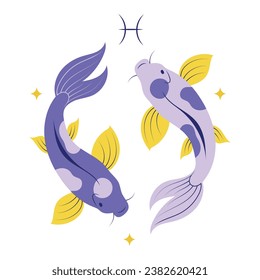 Pisces, twelfth zodiac sign in Astrology. Isolated vector illustration in flat design