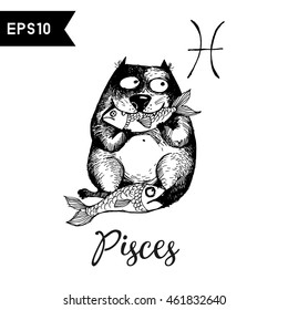 Pisces. Vector funny zodiac cats 