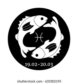 Pisces. Vector illustration of the astrological sign of Aquarius. Zodiac. Horoscope Minimalism, classic color, black and white