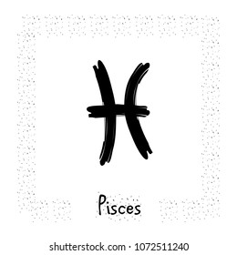 pisces vector zodiac sign, hand drawn with ink brush. Vector illustration