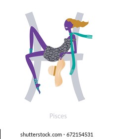 Pisces woman horoscope illustration. Vector illustration.