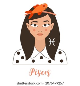 Pisces woman horoscope sign. Zodiac sign. Vector illustration