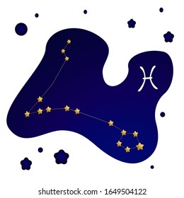 Pisces zodiac astrology sign for horoscope with stars and sky. Pisces on a dark blue  background of the space with shining stars.