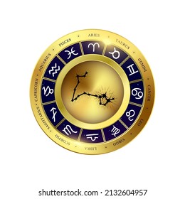 Pisces zodiac coin. Witchcraft astrology for zodiac constellations. Modern magic divination. Gold coins sign isolated on a white background esoteric. Realistic 3D vector EPS10 illustration.