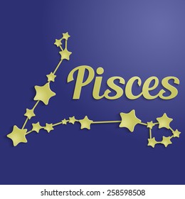 Pisces zodiac constellation. Golden stars on blue.