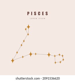 Pisces zodiac constellation. Horoscope vector illustration in boho style. Mystery and esoteric. Spiritual tarot poster. Magic occult and astrology card.