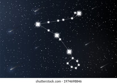 Pisces. Zodiac constellation on outer space background. Mystery and esoteric. Horoscope vector illustration. Spiritual tarot poster. Magic occult tarot and astrology cards.
