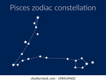 Pisces zodiac constellation sign with stars on blue background of cosmic sky. Vector illustration