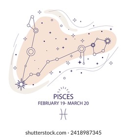 Pisces Zodiac Sternkonstellation im minimalen Stil. Magisches Astrologie-Design. Esoteric boho mystische Vektorgrafik einzeln auf weißem Hintergrund. Für Banner, Tarot-Karten, Stoffdesign, Umhüllung