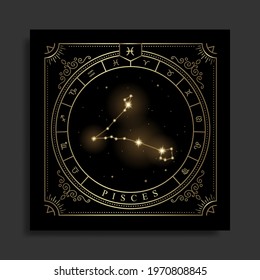 Pisces zodiac constellation symbol with modern, esoteric and boho styles. Fit for paranormal, tarot readers and astrologers